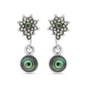 Sterling Silver 925 Earring Embedded With Natural Blue Shell And Marcasite Stones