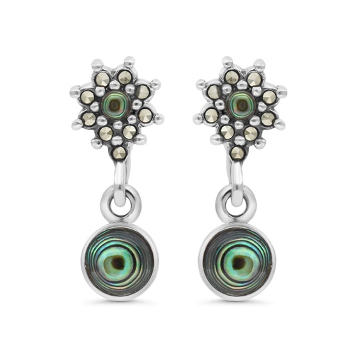 [EAR04MAR00ABAA314] Sterling Silver 925 Earring Embedded With Natural Blue Shell And Marcasite Stones