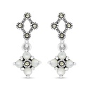 Sterling Silver 925 Earring Embedded With Natural White Shell And Marcasite Stones