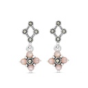 Sterling Silver 925 Earring Embedded With Natural Pink Shell And Marcasite Stones