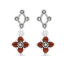 Sterling Silver 925 Earring Embedded With Natural Aqiq And Marcasite Stones