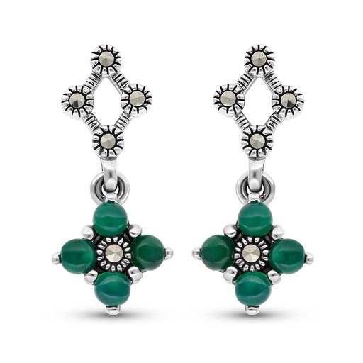 [EAR04MAR00GAGA316] Sterling Silver 925 Earring Embedded With Natural Green Agate And Marcasite Stones