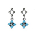 Sterling Silver 925 Earring Embedded With Natural Processed Turquoise And Marcasite Stones