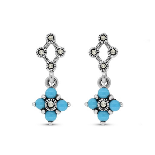 [EAR04MAR00TRQA316] Sterling Silver 925 Earring Embedded With Natural Processed Turquoise And Marcasite Stones