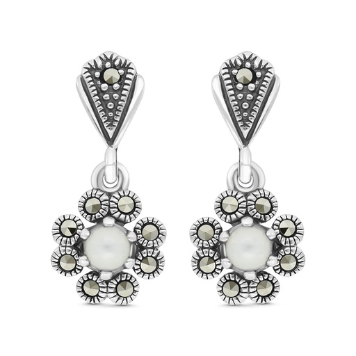[EAR04MAR00MOPA317] Sterling Silver 925 Earring Embedded With Natural White Shell And Marcasite Stones