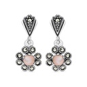 Sterling Silver 925 Earring Embedded With Natural Pink Shell And Marcasite Stones