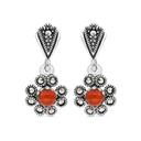 Sterling Silver 925 Earring Embedded With Natural Aqiq And Marcasite Stones