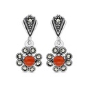 Sterling Silver 925 Earring Embedded With Natural Aqiq And Marcasite Stones