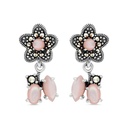 Sterling Silver 925 Earring Embedded With Natural Pink Shell And Marcasite Stones