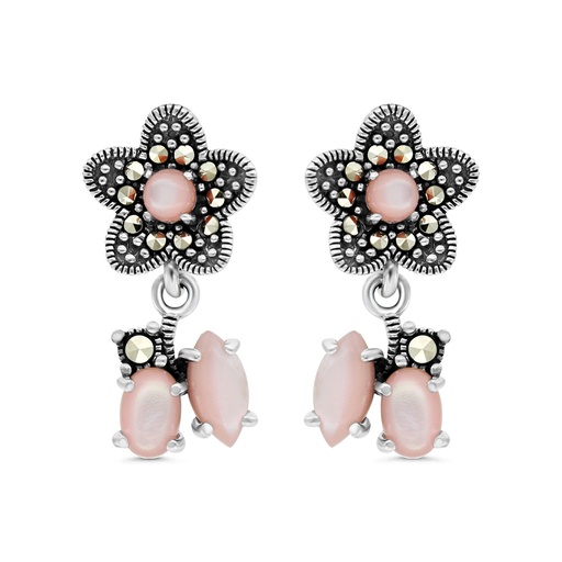 [EAR04MAR00PNKA318] Sterling Silver 925 Earring Embedded With Natural Pink Shell And Marcasite Stones
