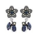 Sterling Silver 925 Earring Embedded With Natural Blue Shell And Marcasite Stones