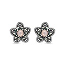 Sterling Silver 925 Earring Embedded With Natural Pink Shell And Marcasite Stones