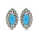 Sterling Silver 925 Earring Embedded With Natural Processed Turquoise And Marcasite Stones