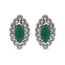 Sterling Silver 925 Earring Embedded With Natural Green Agate And Marcasite Stones