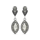 Sterling Silver 925 Earring Embedded With Natural White Shell And Marcasite Stones