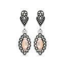 Sterling Silver 925 Earring Embedded With Natural Pink Shell And Marcasite Stones