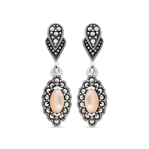 [EAR04MAR00PNKA320] Sterling Silver 925 Earring Embedded With Natural Pink Shell And Marcasite Stones