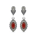 Sterling Silver 925 Earring Embedded With Natural Aqiq And Marcasite Stones
