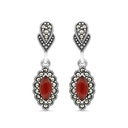 Sterling Silver 925 Earring Embedded With Natural Aqiq And Marcasite Stones