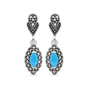 Sterling Silver 925 Earring Embedded With Natural Processed Turquoise And Marcasite Stones