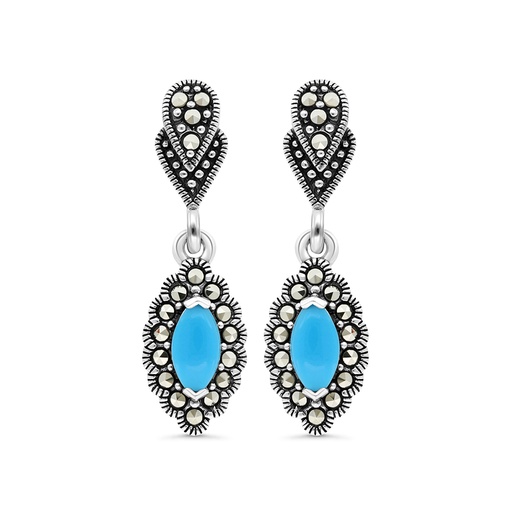 [EAR04MAR00TRQA320] Sterling Silver 925 Earring Embedded With Natural Processed Turquoise And Marcasite Stones