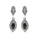 Sterling Silver 925 Earring Embedded With Natural Black Agate And Marcasite Stones