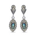 Sterling Silver 925 Earring Embedded With Natural Blue Shell And Marcasite Stones