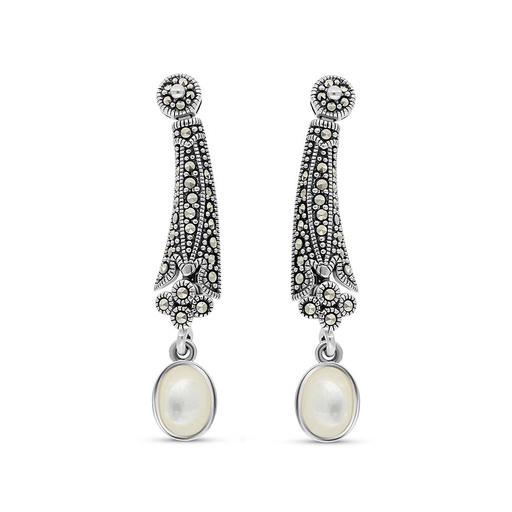 [EAR04MAR00MOPA321] Sterling Silver 925 Earring Embedded With Natural White Shell And Marcasite Stones