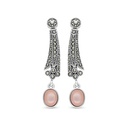 Sterling Silver 925 Earring Embedded With Natural Pink Shell And Marcasite Stones