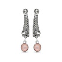 Sterling Silver 925 Earring Embedded With Natural Pink Shell And Marcasite Stones