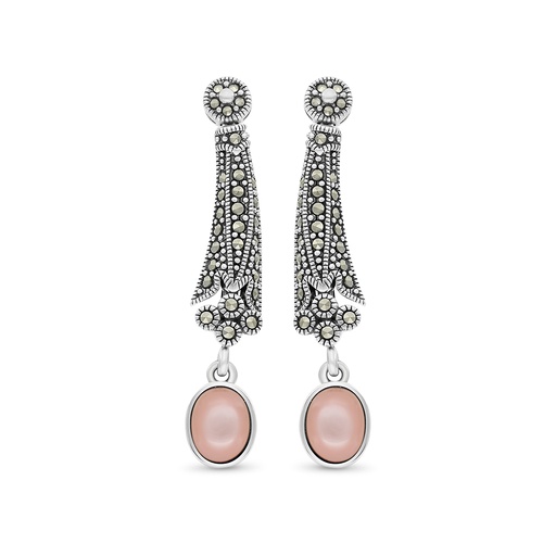 [EAR04MAR00PNKA321] Sterling Silver 925 Earring Embedded With Natural Pink Shell And Marcasite Stones
