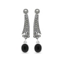 Sterling Silver 925 Earring Embedded With Natural Black Agate And Marcasite Stones