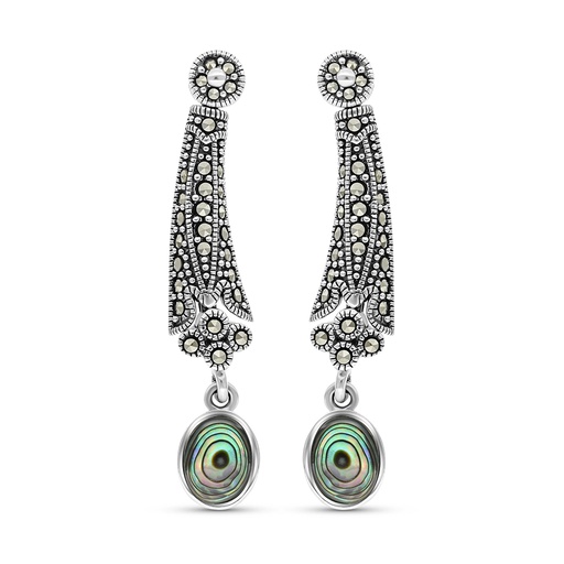 [EAR04MAR00ABAA321] Sterling Silver 925 Earring Embedded With Natural Blue Shell And Marcasite Stones