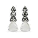 Sterling Silver 925 Earring Embedded With Natural White Shell And Marcasite Stones