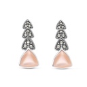 Sterling Silver 925 Earring Embedded With Natural Pink Shell And Marcasite Stones