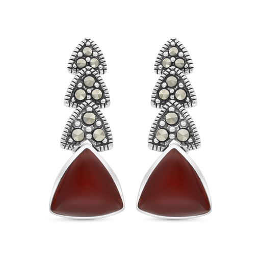 [EAR04MAR00RAGA322] Sterling Silver 925 Earring Embedded With Natural Aqiq And Marcasite Stones