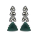 Sterling Silver 925 Earring Embedded With Natural Green Agate And Marcasite Stones