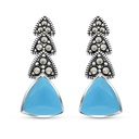 Sterling Silver 925 Earring Embedded With Natural Processed Turquoise And Marcasite Stones