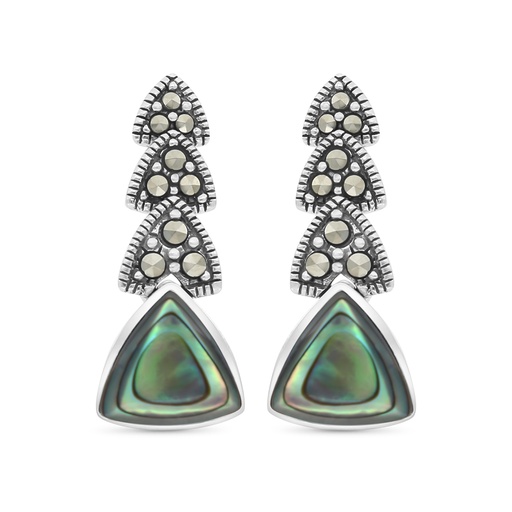 [EAR04MAR00ABAA322] Sterling Silver 925 Earring Embedded With Natural Blue Shell And Marcasite Stones