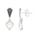 Sterling Silver 925 Earring Embedded With Natural White Shell And Marcasite Stones