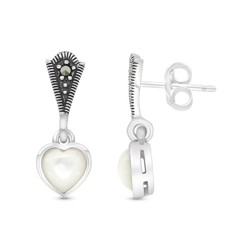 [EAR04MAR00MOPA324] Sterling Silver 925 Earring Embedded With Natural White Shell And Marcasite Stones