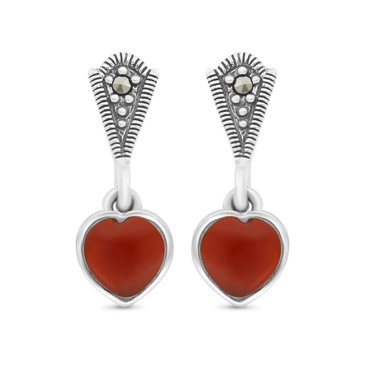 [EAR04MAR00RAGA324] Sterling Silver 925 Earring Embedded With Natural Aqiq And Marcasite Stones