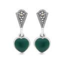 Sterling Silver 925 Earring Embedded With Natural Green Agate And Marcasite Stones