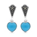 Sterling Silver 925 Earring Embedded With Natural Processed Turquoise And Marcasite Stones