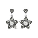 Sterling Silver 925 Earring Embedded With Natural White Shell And Marcasite Stones