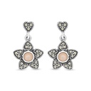 Sterling Silver 925 Earring Embedded With Natural Pink Shell And Marcasite Stones