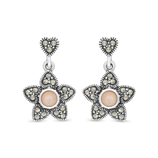 [EAR04MAR00PNKA325] Sterling Silver 925 Earring Embedded With Natural Pink Shell And Marcasite Stones