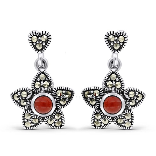 [EAR04MAR00RAGA325] Sterling Silver 925 Earring Embedded With Natural Aqiq And Marcasite Stones