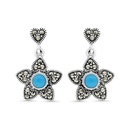 Sterling Silver 925 Earring Embedded With Natural Processed Turquoise And Marcasite Stones