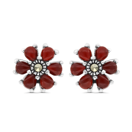 [EAR04MAR00RAGA330] Sterling Silver 925 Earring Embedded With Natural Aqiq And Marcasite Stones
